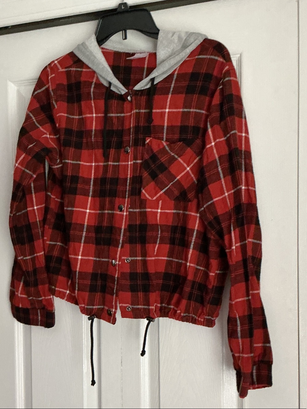 NOBO Red and Black Plaid Button-Down Shirt with Gray Hood